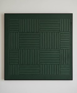 Monolithic Verdant Grid: A Meditative Study In Geometric Relief And Shadowed Precision — David Moreau, Plaster & Texture Art
