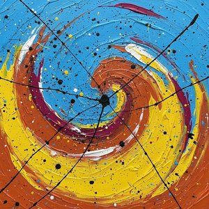 Celestial Vortex In Ochre And Azure: A Singular Study Of Kinetic Energy — Laurent Lefèvre, Abstract Expressionism