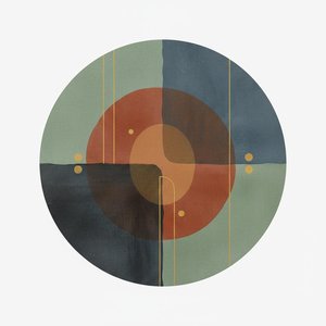 Celestial Orbit In Ochre And Slate With Gilded Linear Fragments — Laurent Fabre, Neo-abstract Art