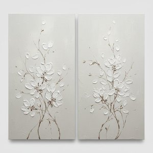 Ethereal Bloom In Relief: A Meditative Monochromatic Diptych Of Sculptural Grace — David Moreau, Soft Minimalism