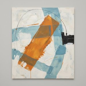 Celestial Orbit in Ochre and Cerulean: A Monumental Study of Kinetic Tension