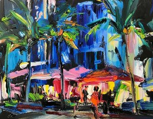 Midnight Neon Shadows: A Spontaneous Impasto Study Of Tropical Nocturnal Energy — Caroline Pelletier