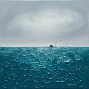 Monolithic Teal Tides Under An Infinite And Melancholic Overcast Sky — David Moreau, Plaster & Texture Art
