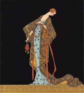 Cerulean Gown And Ochre Mantle In Art Deco Silhouette — Valentin Laurent De Courcey