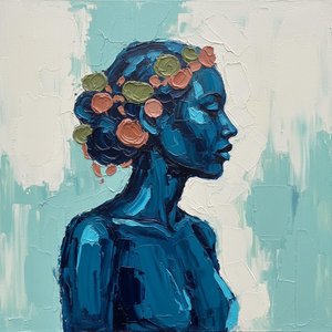 Cerulean Solitude: A Monumental Study Of Melancholy And Organic Floral Grace — Christian Noiret, Contemporary Abstract