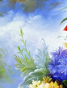 Romantic Floral Still Life On Stone Ledge