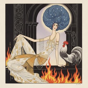 Blue Tresses Amidst Gilded Archways And Rising Flames — Valentin Laurent De Courcey