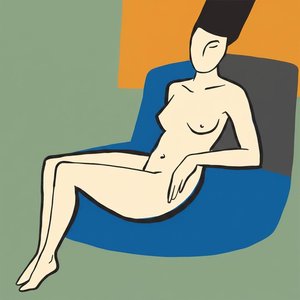 Serene Silhouette In Olive And Azure: A Meditative Study Of Geometric Grace — Yann Lambert