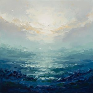 Ephemeral Dawn's Dialogue Between Indigo Depths And Radiant Atmospheric Veil — Christian Noiret, Contemporary Abstract Painting