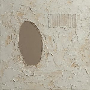 Weathered Taupe Monolith Amidst Sculpted Alabaster Relief — David Moreau
