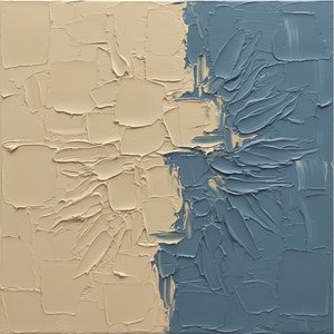 Fragmented Equilibrium: A Monumental Study In Slate Blue And Cream Impasto — David Moreau, Contemporary Abstract