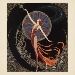 Crimson Figure Amidst A Radiant Geometric Halo — Valentin Laurent De Courcey