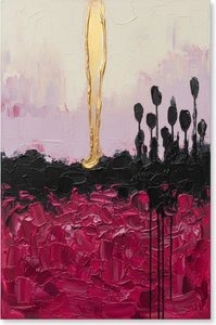 Gilded Monolith Over Crimson Tides: A Singular Vision Of Ethereal Tension — Christian Noiret, Contemporary Abstract