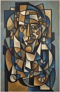 Fragmented Essence: An Analytical Study In Ochre And Navy — Jacques Villedieu
