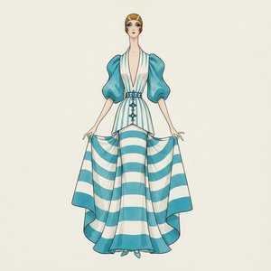 Cyan Striped Silhouette In A Sculptural A-line Skirt — Valentin Laurent De Courcey