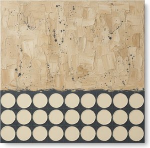 Textured Sand Layers Above A Charcoal Geometric Grid — David Moreau, Abstract Expressionism