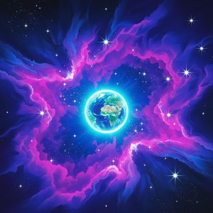 Celestial Vortex: An Ethereal Symphony Of Earth Amidst Radiant Cosmic Nebulae — Isabelle Dupuis