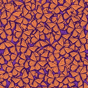 Infinite Metamorphosis: A Saturated Tapestry Of Overlapping Wings In Radiant Orange And Violet — Caroline Pelletier, Aggressive Confrontational Pop