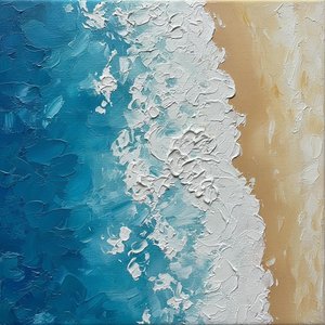 Cerulean Surge: A Monumental Study Of Tides And Textured Shoreline Splendor — David Moreau