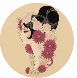 Crimson Blossoms Cascading Through Dark Tresses — Valentin Laurent De Courcey