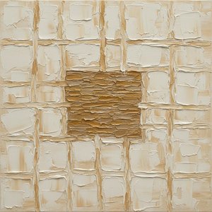 Monolithic Ochre Lattice: A Meditative Study In Sculptural Impasto And Organic Geometry — David Moreau, Contemporary Abstraction