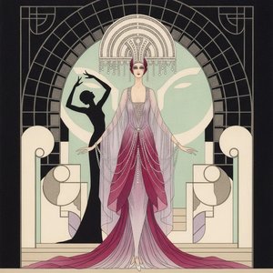 Art Deco Figure In Rose And Mint Geometric Arch — Valentin Laurent De Courcey