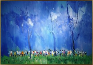 Ethereal Silhouettes Amidst The Luminous Blue And Verdant Whispers Of Solitude — Christian Noiret, Contemporary Abstract