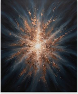 Celestial Radiance: A Singular Explosion Of Copper Light Within The Midnight Void — Christian Noiret, Contemporary Abstract