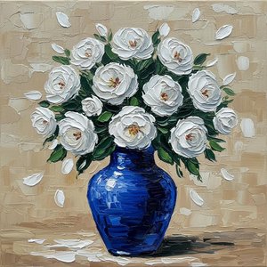 Sculpted Serenity: A Monumental Study Of Alabaster Petals And Cobalt Shadows — Christian Noiret, Contemporary Abstract Painting