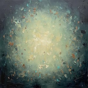 Radiant Core Of Celestial Decay In Ethereal Slate And Luminous Cream Impasto — David Moreau, Contemporary Abstract