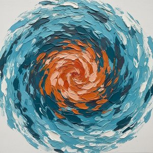 Celestial Vortex In Peach And Teal: A Singular Study Of Kinetic Radiance — Christian Noiret