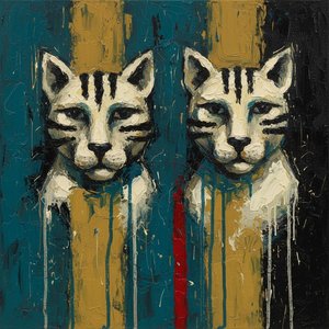 Monolithic Feline Shadows in Ochre and Teal: A Singular Masterpiece of Textured Symmetry
