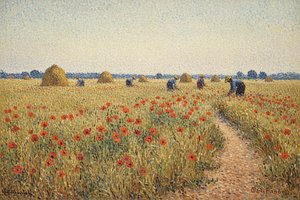 Golden Rhythms of the Summer Harvest: A Pointillist Study in Ochre and Poppy