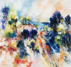 Ethereal Horizon Of Cobalt Shadows And Radiant Ochre In Spontaneous Motion — Yann Lambert