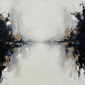 Ochre Glints Through Charcoal Rain And Silver Mist — David Moreau, Plaster & Texture Art