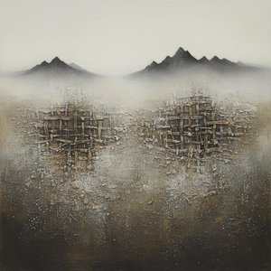 Monolithic Echoes Of Ancient Grids Amidst A Silent Ethereal Mist — David Moreau, Plaster & Texture Art