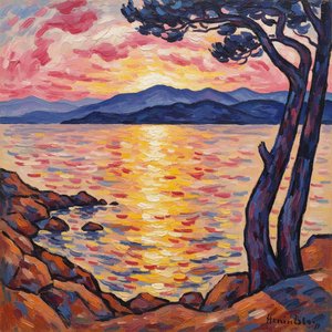 Luminous Solitude: A Coastal Radiance In Ochre And Indigo — Marc Duvallier