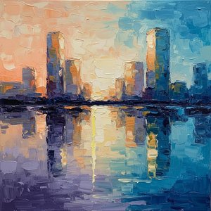 Golden Horizon Echoes: A Meditative Study Of Cerulean Skies And Distorted Reflections — Christian Noiret, Contemporary Abstract Painting