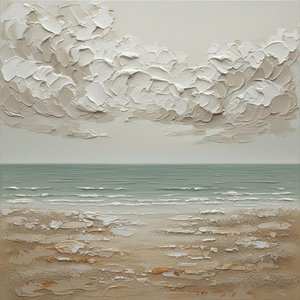 Ethereal Horizons: A Monolithic Study Of Sculpted Sea And Timeless Cream Clouds — Laurent Roche