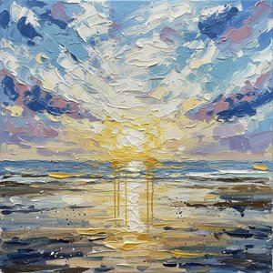 Radiant Solar Horizon: A Meditative Impasto Study In Cerulean And Gold — Christian Noiret, Contemporary Abstract