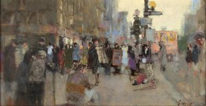 Bustling City Sidewalk — Richard Schmid