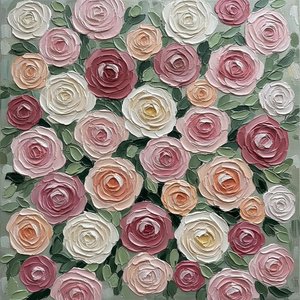 Eternal Bloom: A Sculptural Symphony Of Muted Roses And Tactile Impasto Petals — Christian Noiret, Contemporary Abstract Painting