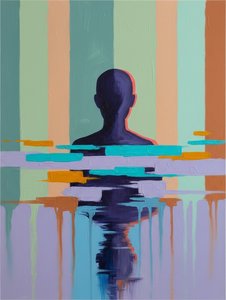 Fragmented Silhouette In Pastel Descent: A Unique One-of-one Meditative Masterpiece — Laurent Fabre