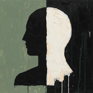Fragmented Silhouette In Sage And Shadow: A Monolithic Study Of Duality — Laurent Fabre, Neo-abstract Art