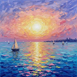 Golden Radiance Over Deep Azure Tides: A Singular Impasto Masterpiece — Christian Noiret