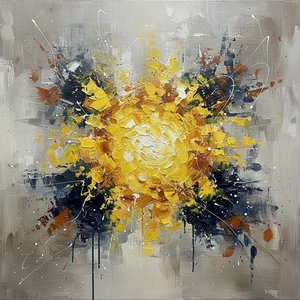 Radiant Core: An Explosive Symphony Of Incandescent Light And Charcoal Chaos — Christian Noiret, Contemporary Abstract