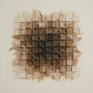 Monolithic Earth: A Sculptural Study In Umber Relief And Fragmented Organic Grids — David Moreau, Abstract Expressionism