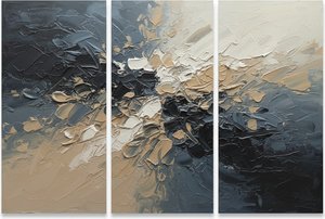 Fragmented Echoes Of Chaos In Sculptural Earth And Charcoal Impasto Triptych — David Moreau, Contemporary Abstract