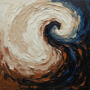 Celestial Vortex In Ochre And Midnight: A Monumental Study Of Primordial Motion — David Moreau