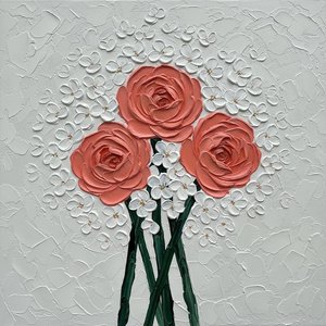 Sculpted Serenity In Coral And White: A Monumental Impasto Floral Masterpiece — David Moreau